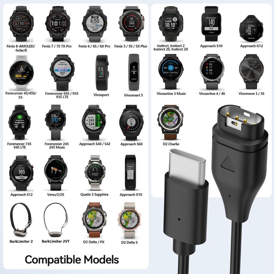 AWINNER Garmin Watch Charger, USB-C Cable, 2-Pack, view 2