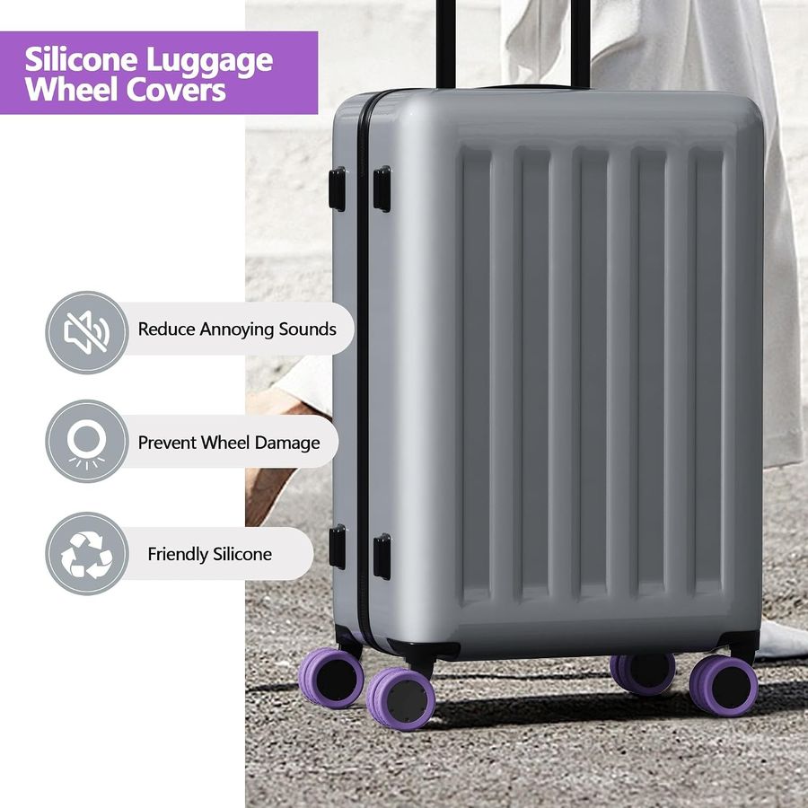 AWINNER Silicone Luggage Wheel Covers, 8-Pack, Purple, view 2