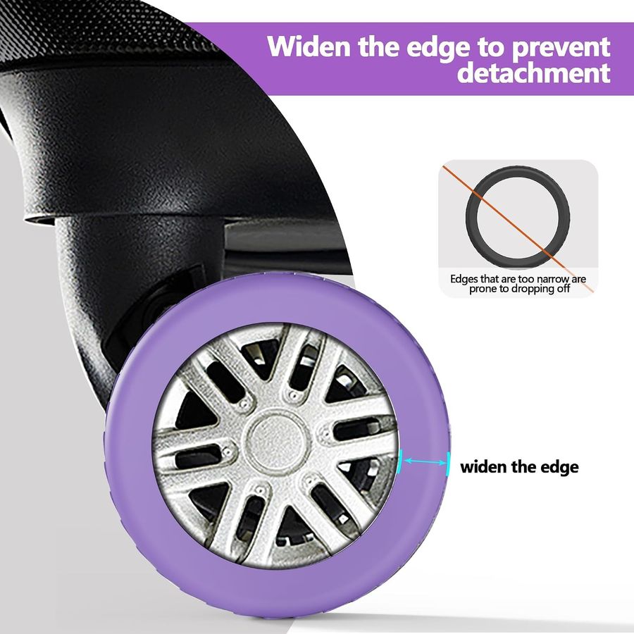 AWINNER Silicone Luggage Wheel Covers, 8-Pack, Purple, view 3
