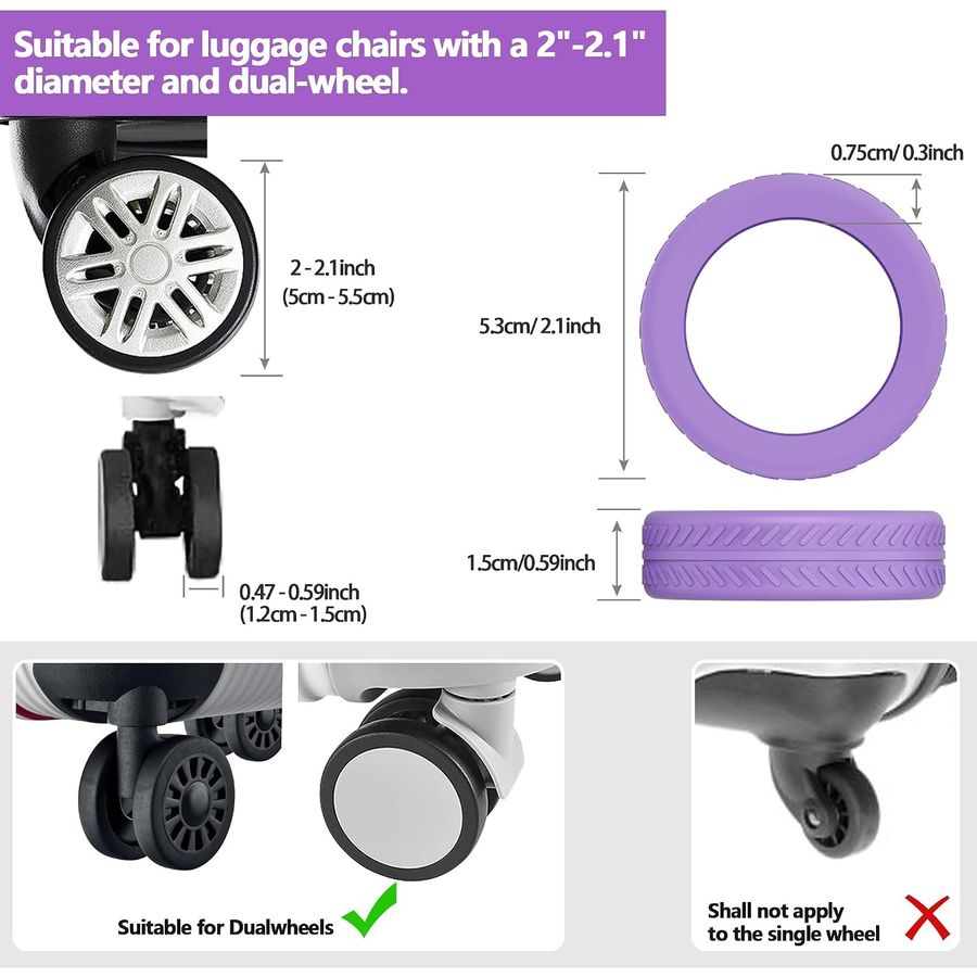 AWINNER Silicone Luggage Wheel Covers, 8-Pack, Purple, view 4