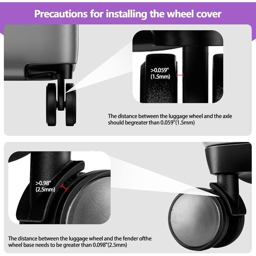 AWINNER Silicone Luggage Wheel Covers, 8-Pack, Purple, view 5