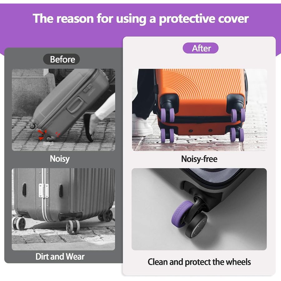 AWINNER Silicone Luggage Wheel Covers, 8-Pack, Purple, view 6