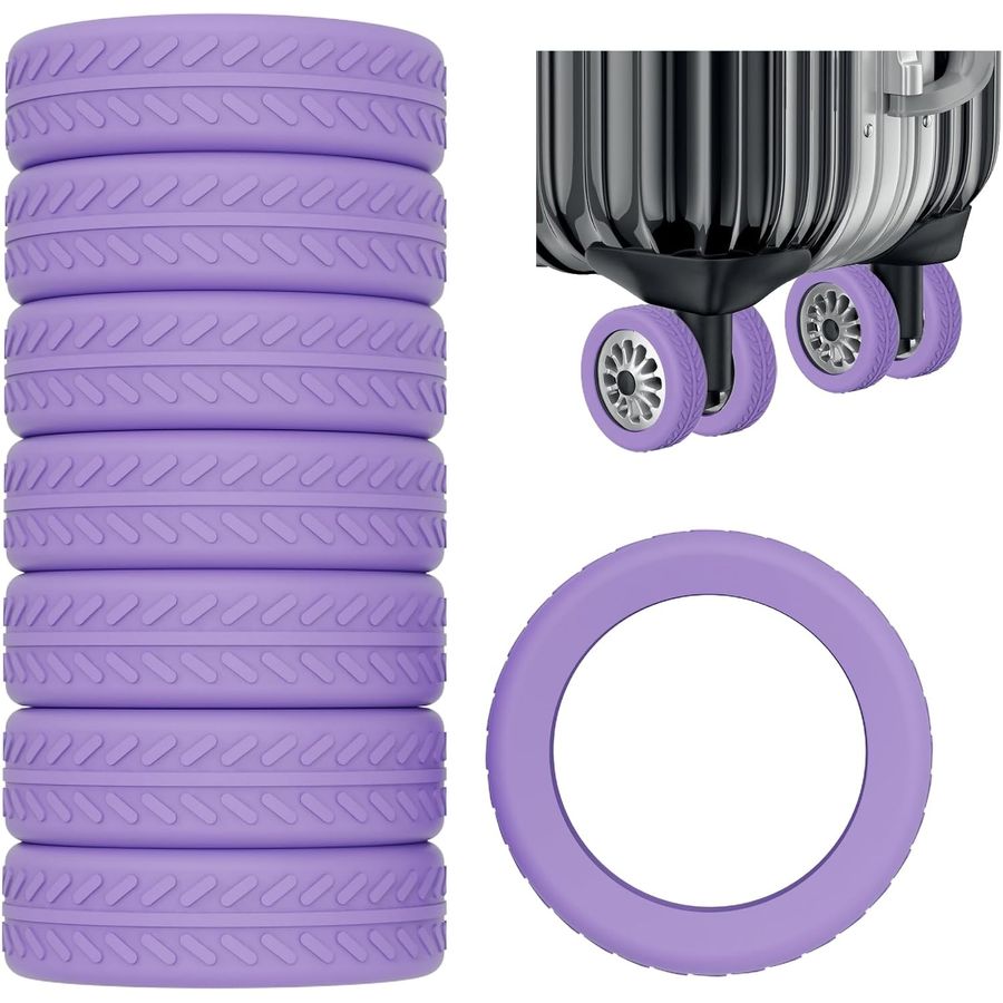 AWINNER Silicone Luggage Wheel Covers, 8-Pack, Purple