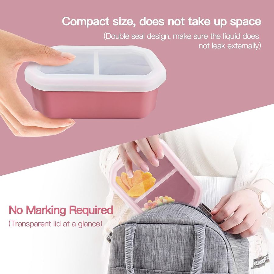 AWINNER Silicone Bento Lunch Box, 2 Compartments, Pink, view 4