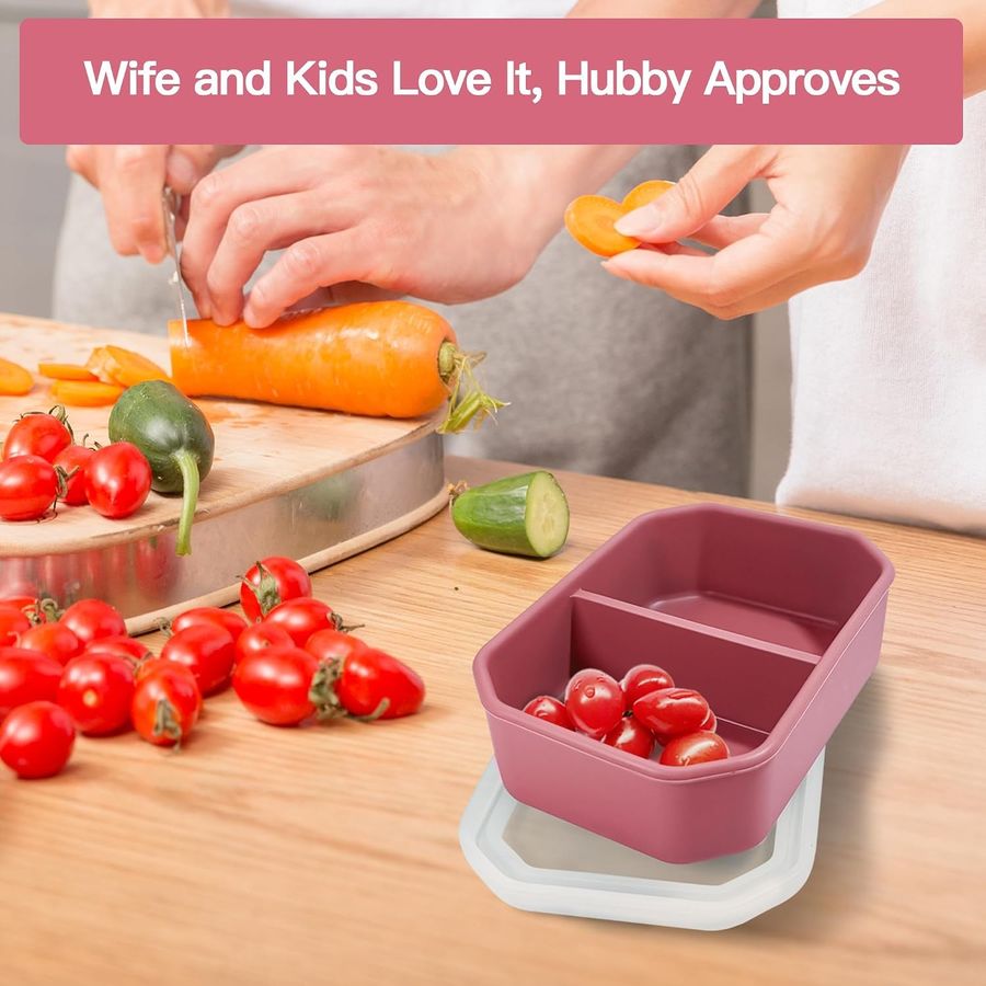 AWINNER Silicone Bento Lunch Box, 2 Compartments, Pink, view 5