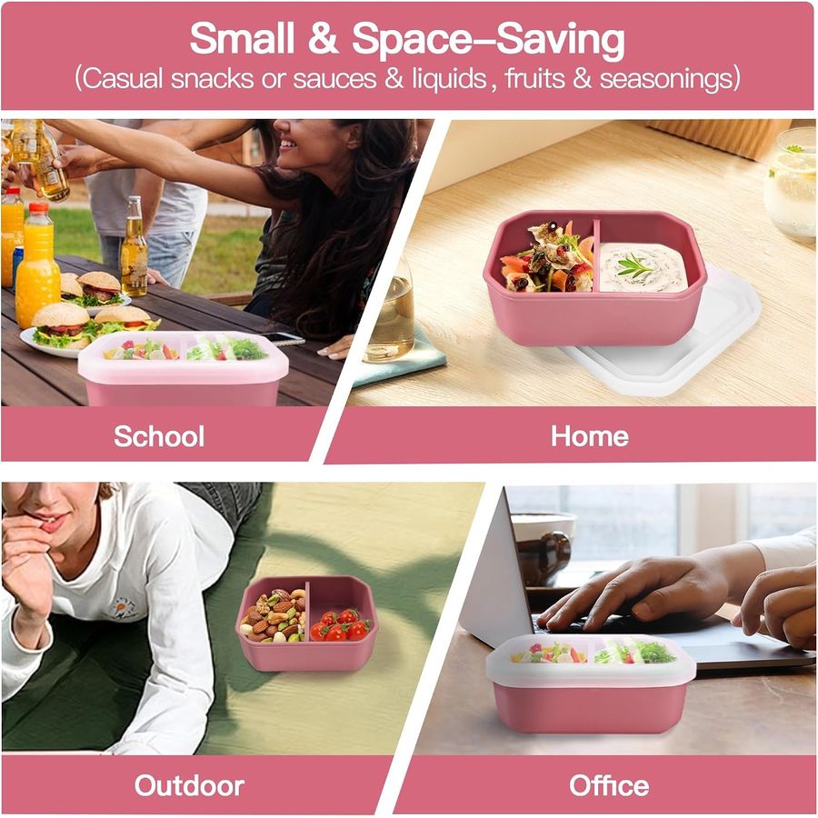 AWINNER Silicone Bento Lunch Box, 2 Compartments, Pink, view 6