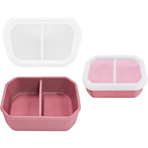 AWINNER Silicone Bento Lunch Box, 2 Compartments, Pink